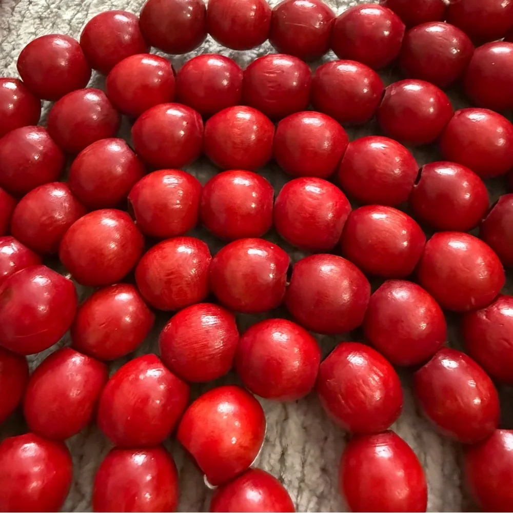 Vintage Wooden‎ Cranberry Christmas Tree Bead Garland Lot Red Holiday Decor